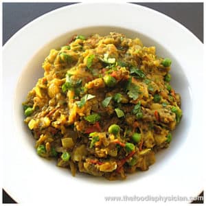 Bangain bharta in a white bowl.