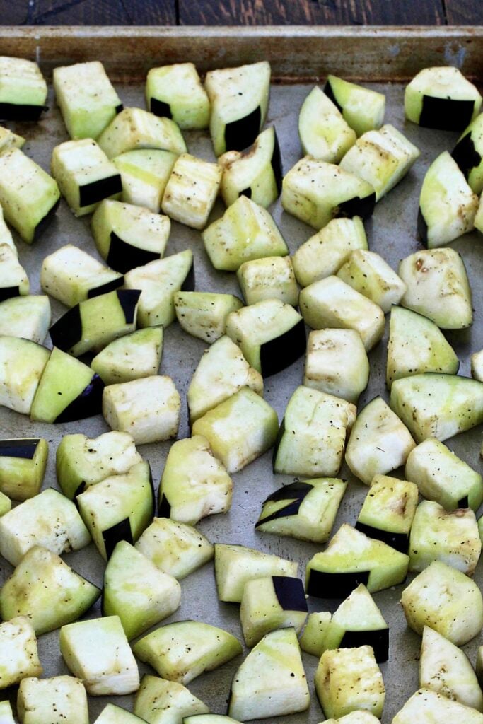 eggplant on sheet pan- before roasting