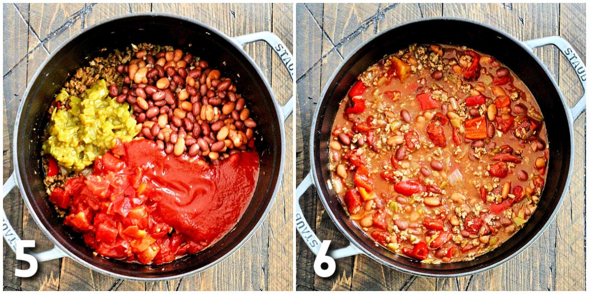 Steps 5 and 6 for making the Ultimate Turkey Chili