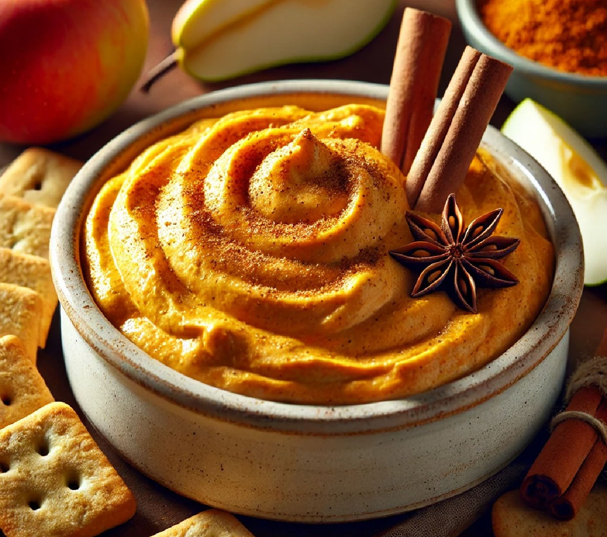 A bowl of pumpkin dip.