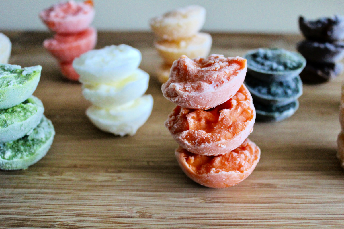 Stacks of frozen homemade baby food