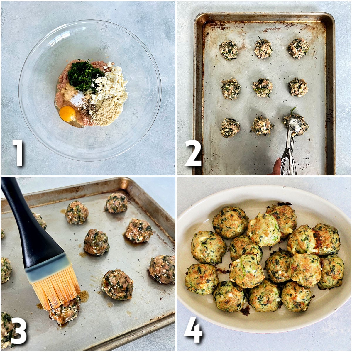Steps for making Greek chicken meatballs.