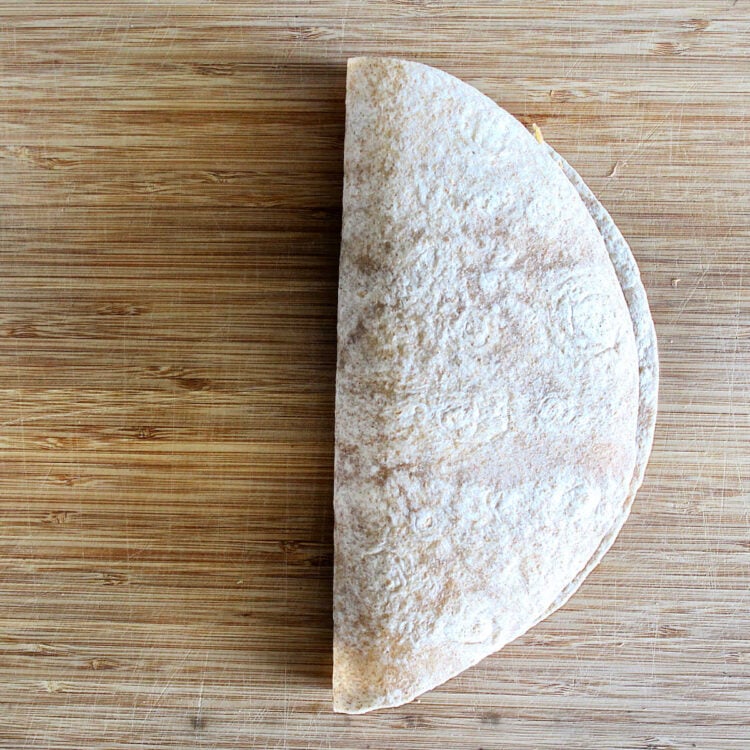 pulled chicken on a quesadilla folded over