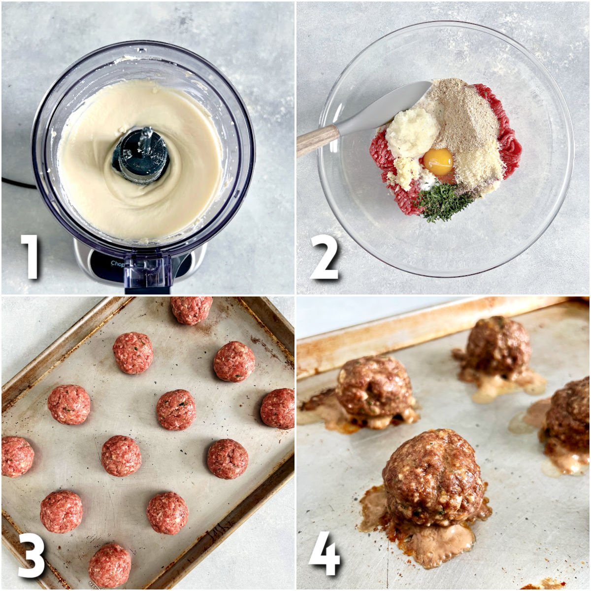 Steps for making meatball sliders with whipped ricotta