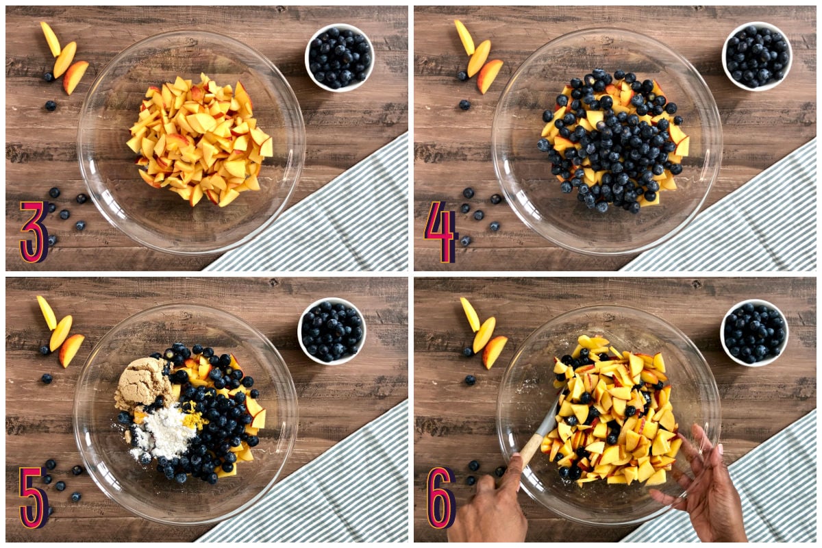 Recipe steps 3-6, making the fruit filling.