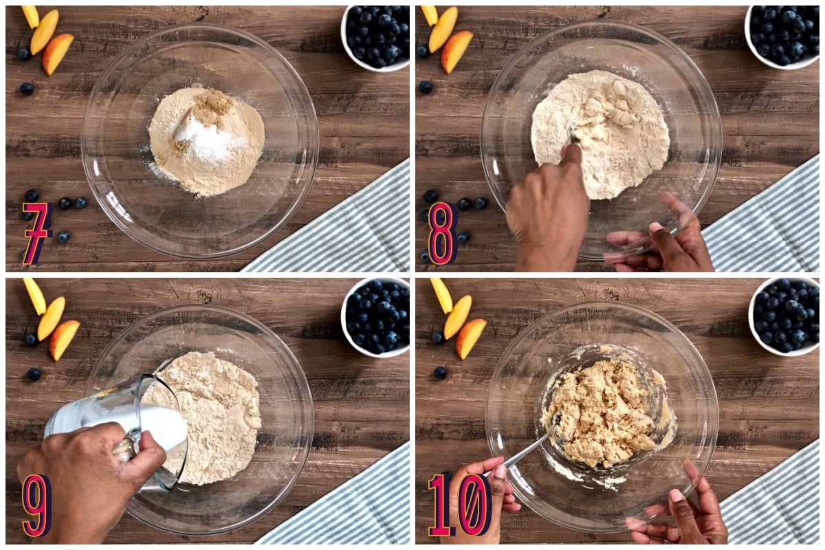 Recipe steps 7-10, making the biscuit topping.