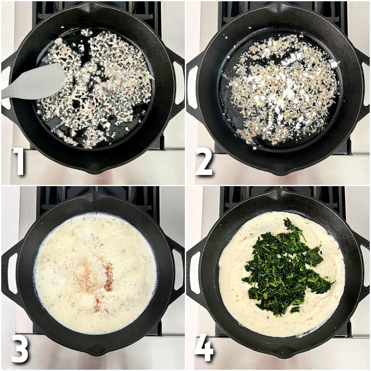 Steps for making easy creamed spinach.
