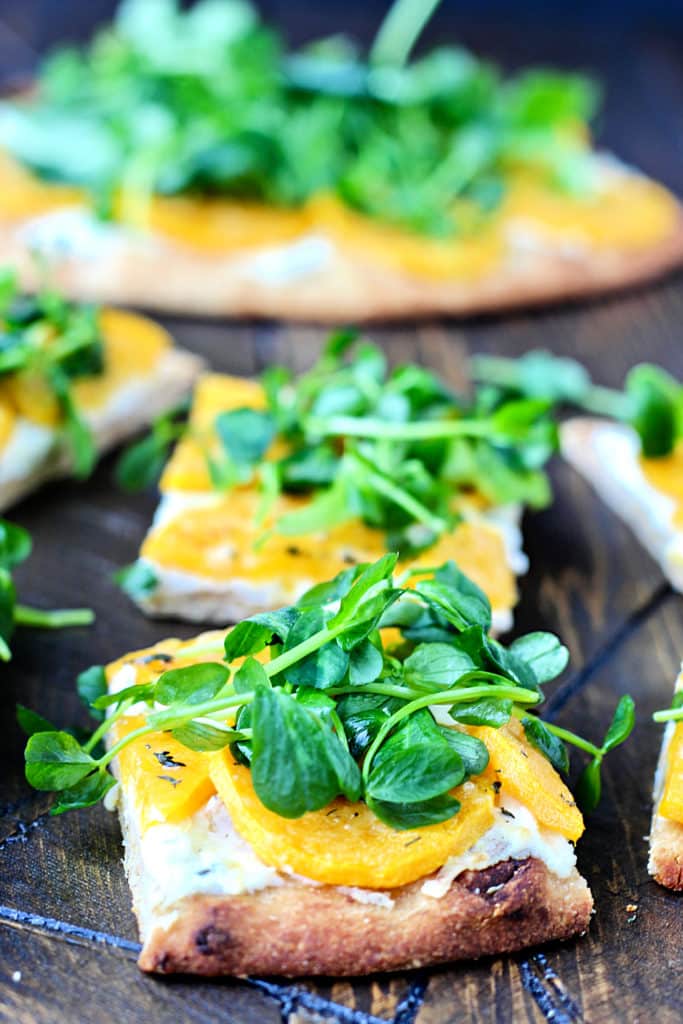 Butternut Squash Flatbread with Sweet Pea Greens
