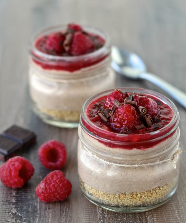 Chocolate Raspberry No-Bake Cheesecake Jars | The Foodie Physician