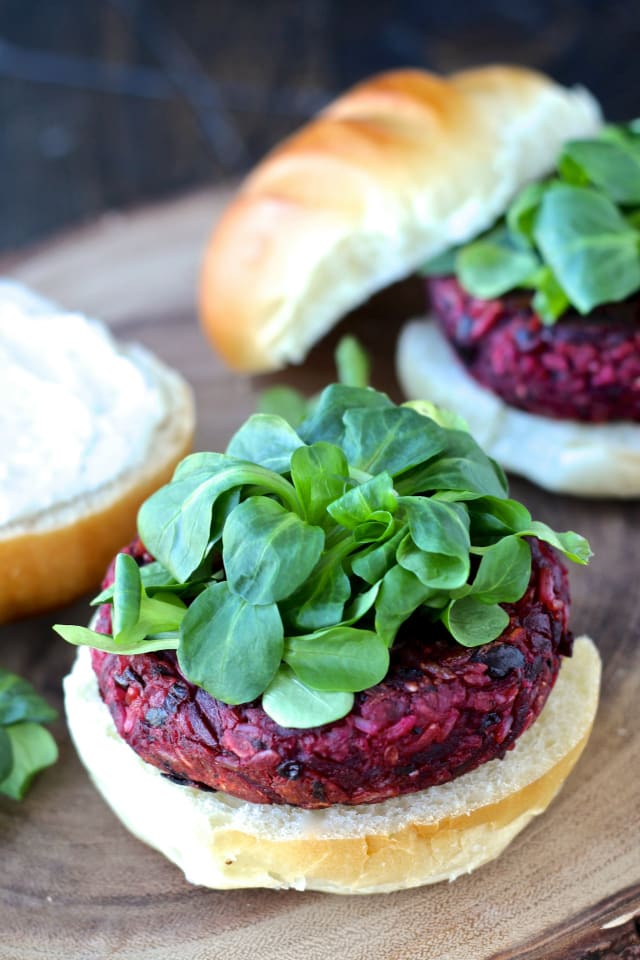 Smoky Beet Burgers with Goat Cheese Yogurt Spread | The Foodie Physician #lovebeets #beetburger #thefoodiephysician #vegetarian