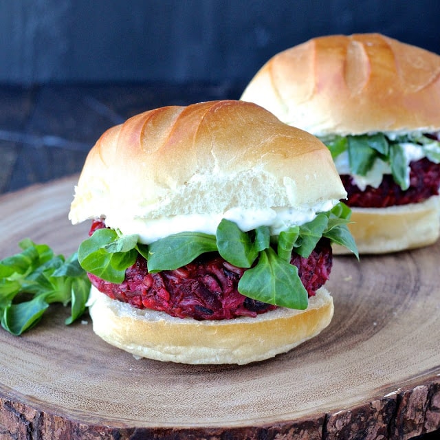 Smoky Beet Burgers with Goat Cheese Yogurt Spread | The Foodie Physician #lovebeets #beetburger #thefoodiephysician #vegetarian