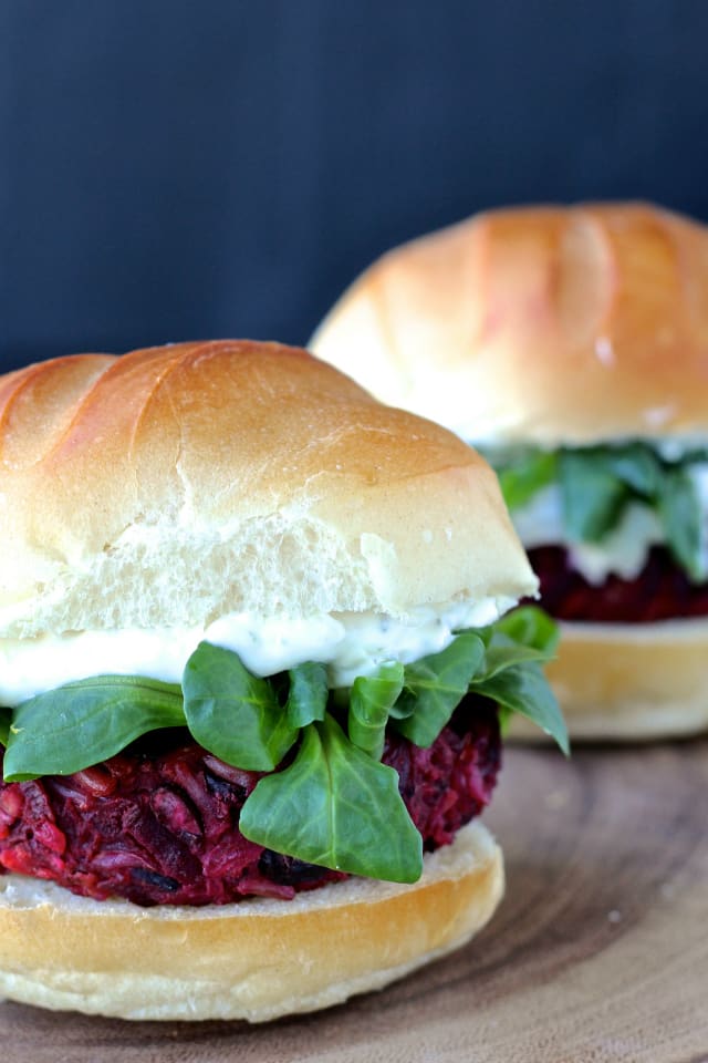 Smoky Beet Burgers with Goat Cheese Yogurt Spread | The Foodie Physician #lovebeets #beetburger #thefoodiephysician #vegetarian