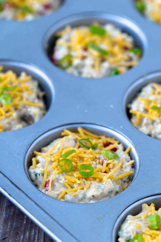 Muffins batter in pan.