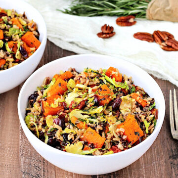 Harvest rice bowls in white bowls.