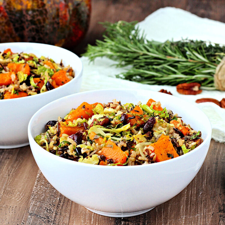 Harvest rice bowls in white bowls.