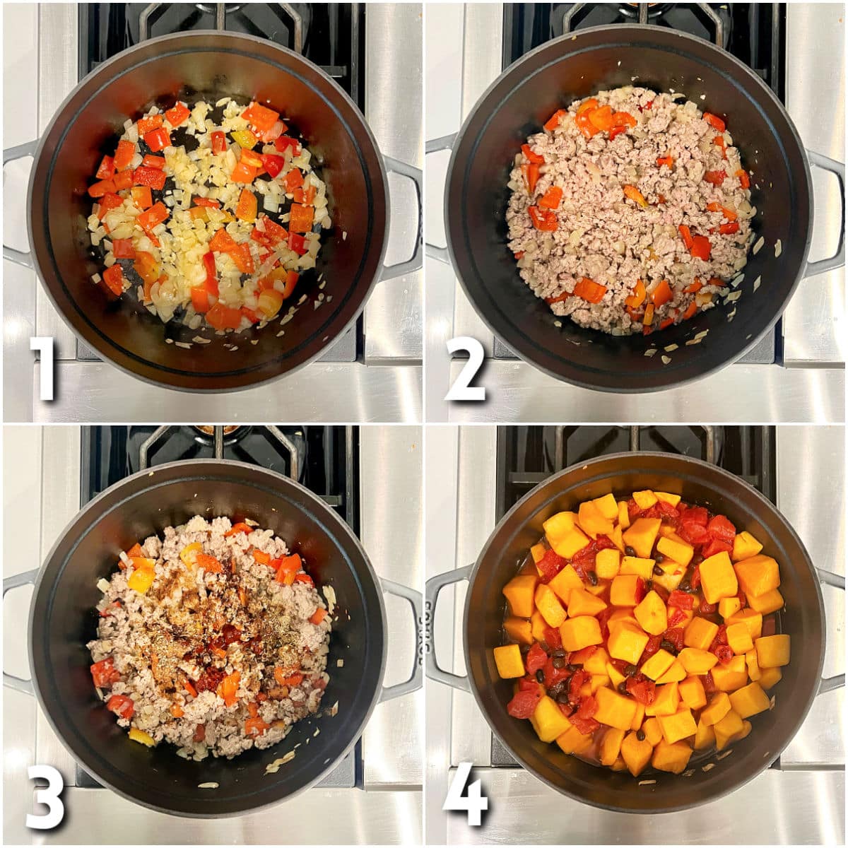 Steps for making Butternut Squash & Turkey Chili