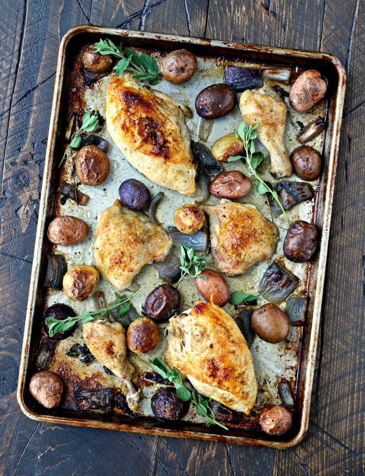 Sheet Pan Roast Chicken and Potatoes with Chimichurri | @foodiephysician