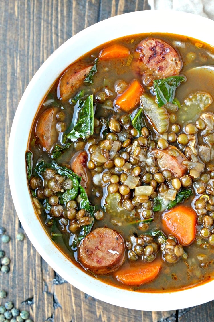 Lentil Soup with Sausage and Greens | @foodiephysician