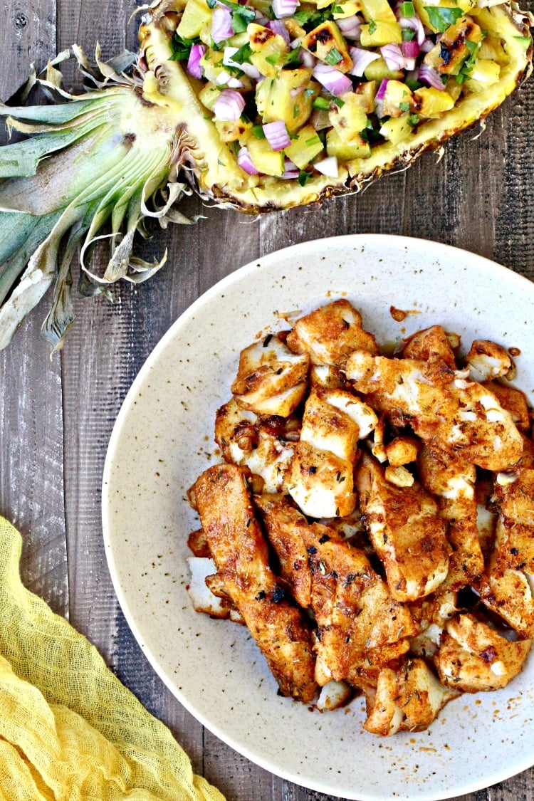 Tropical Fish Tacos with Grilled Pineapple Salsa