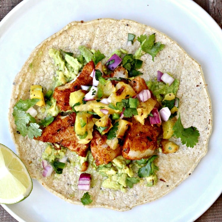 Tropical Fish Tacos with Grilled Pineapple Salsa