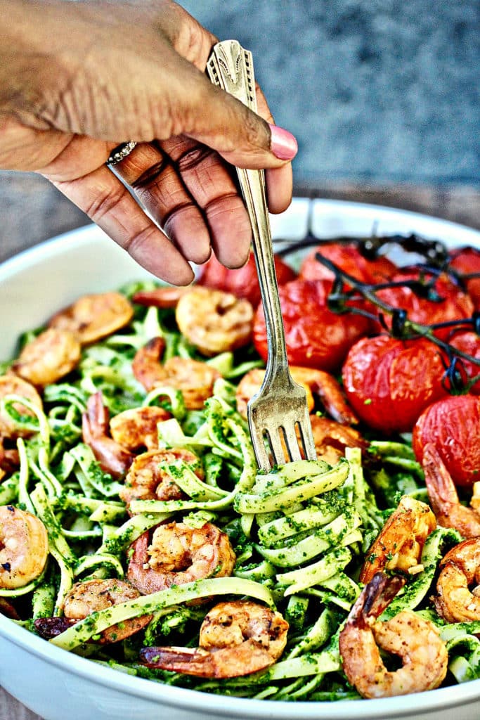 Collard Greens Pesto and Grilled Shrimp
