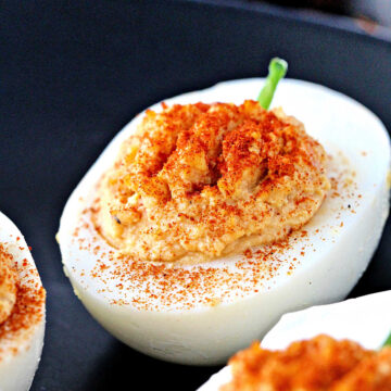 Roasted Red Pepper Hummus Deviled Eggs