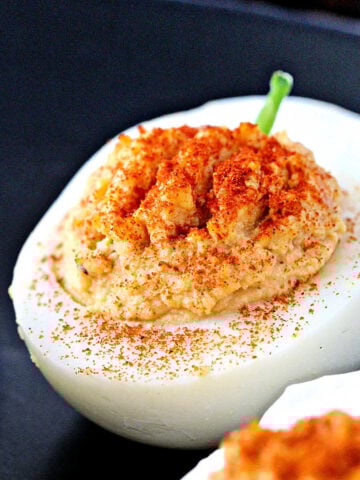 Roasted Red Pepper Hummus Deviled Eggs