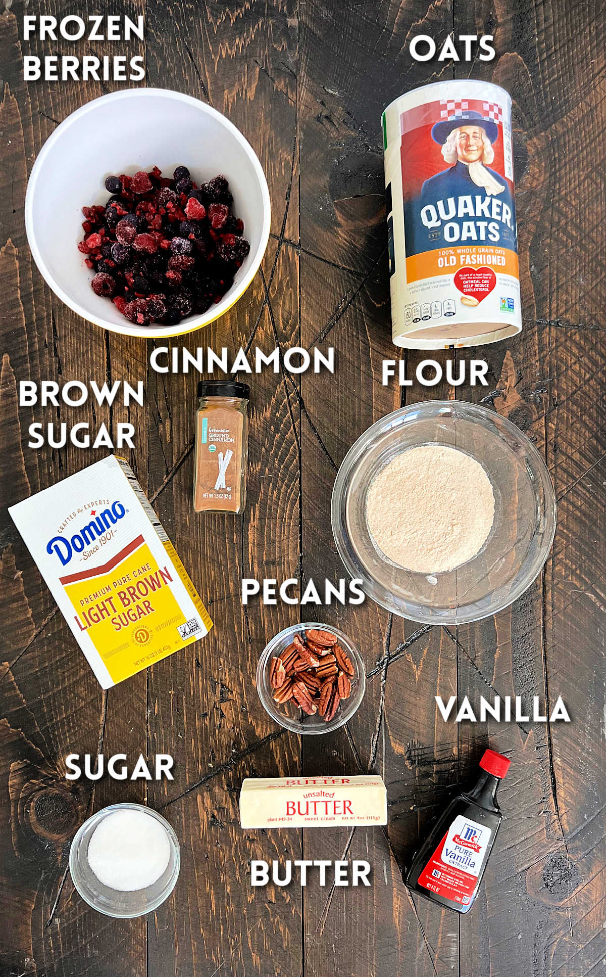 Ingredients for making berry crisp