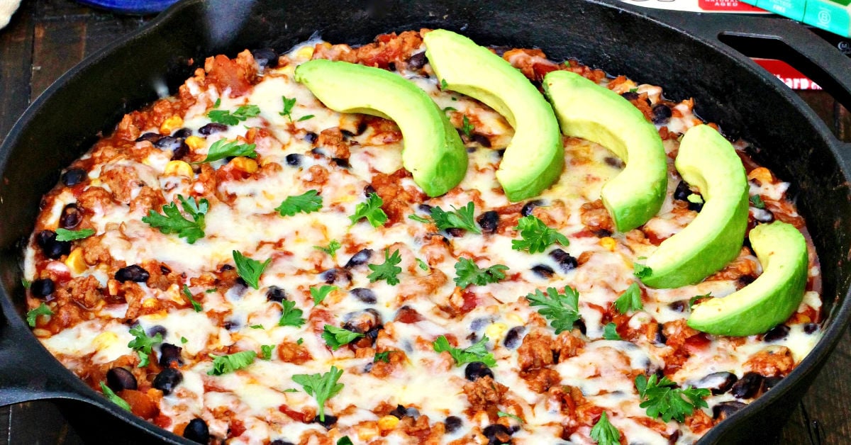 Cheesy Turkey and Cauliflower Rice Taco Skillet