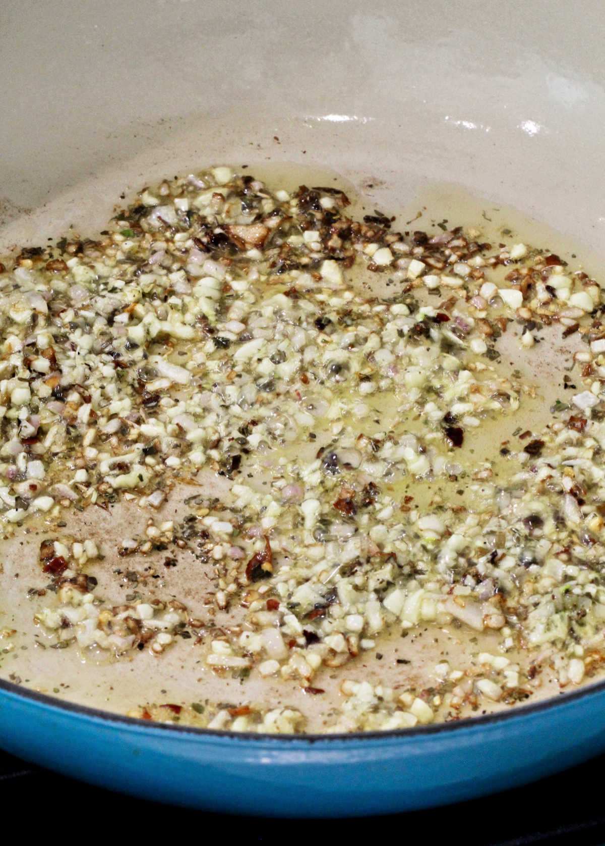 aromatics sautéeing in skillet