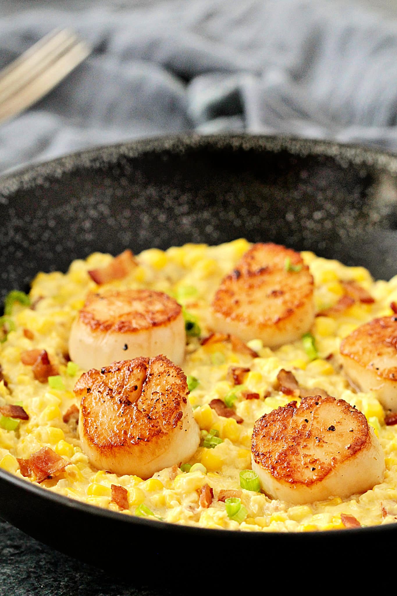 Seared Scallops with Creamy Corn and Bacon