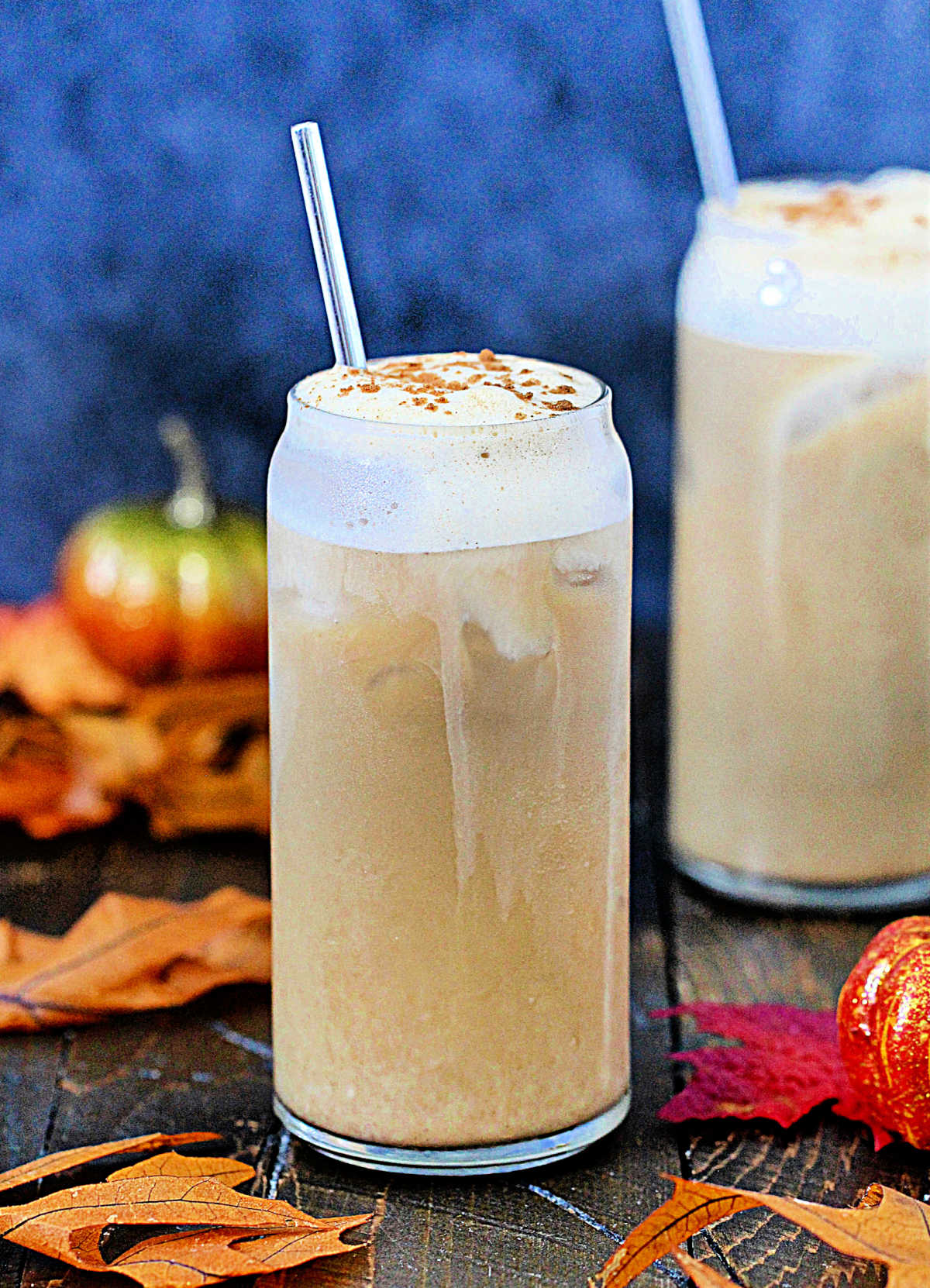 Dairy-Free Pumpkin Cream Cold Brew in 2 tall glasses.