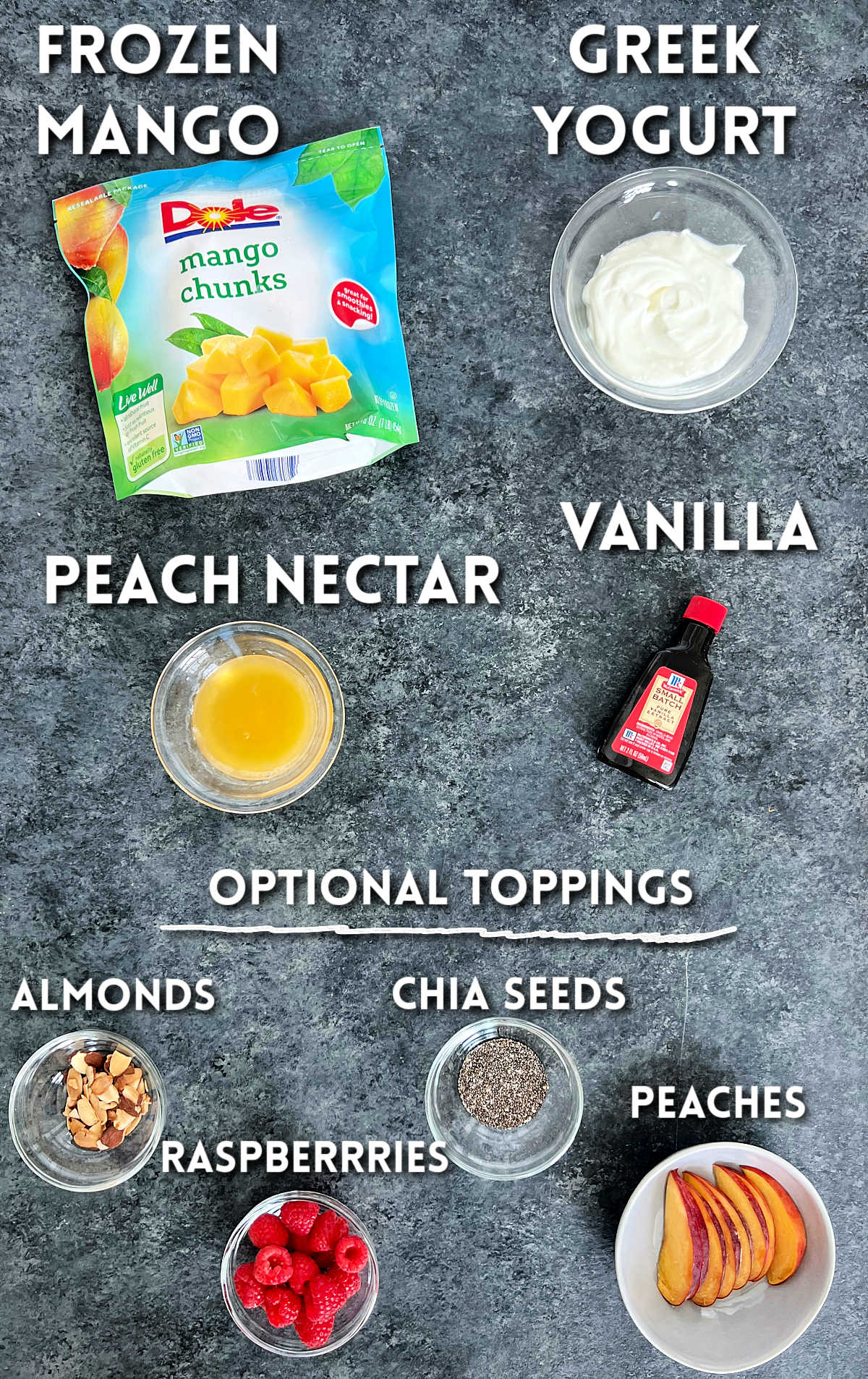 Ingredients for Mango Smoothie Bowls