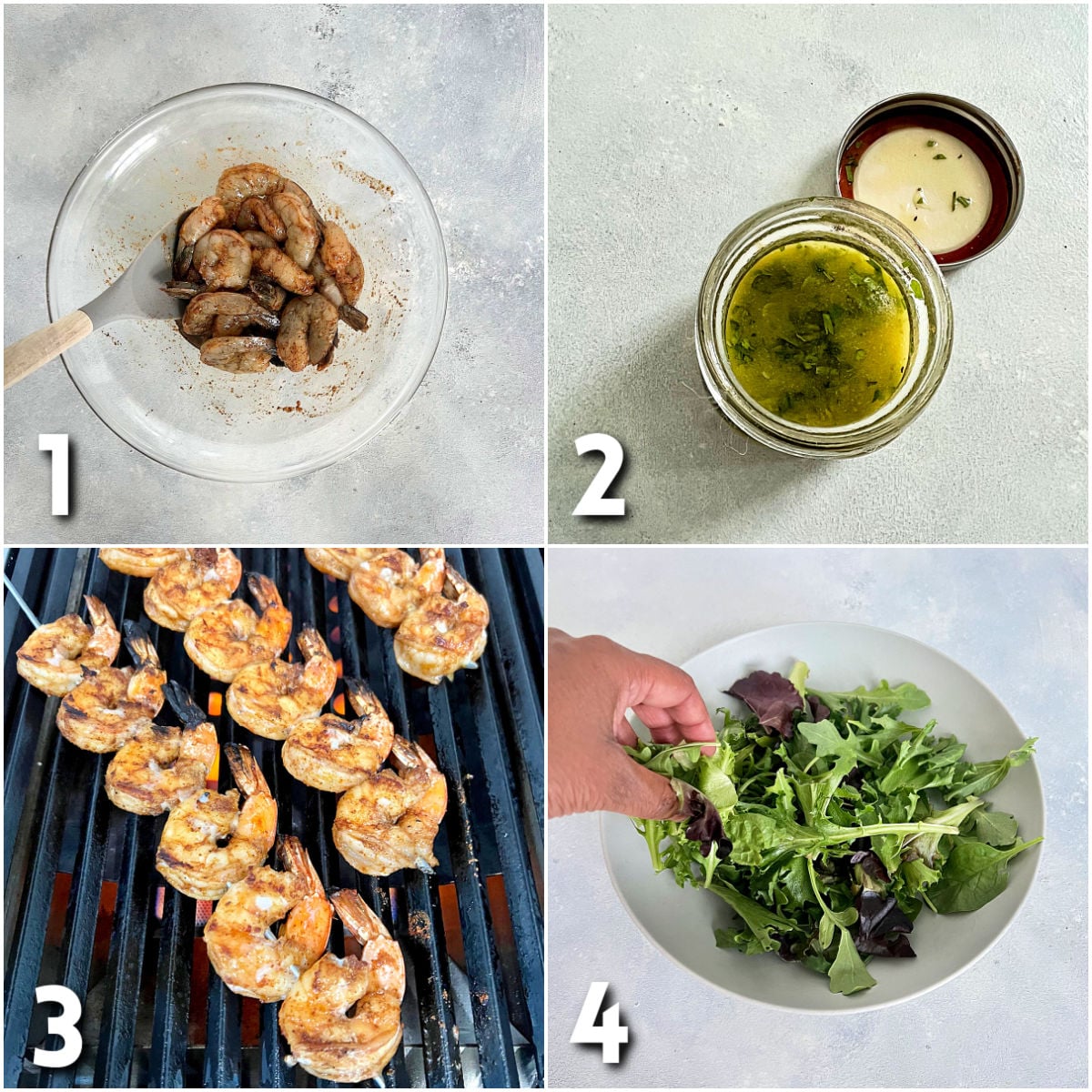 steps 1-4 for grilled shrimp salad