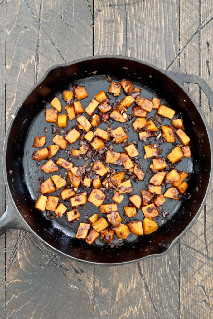sweet potato hash in skillet