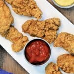 chicken tenders on a plate overhead