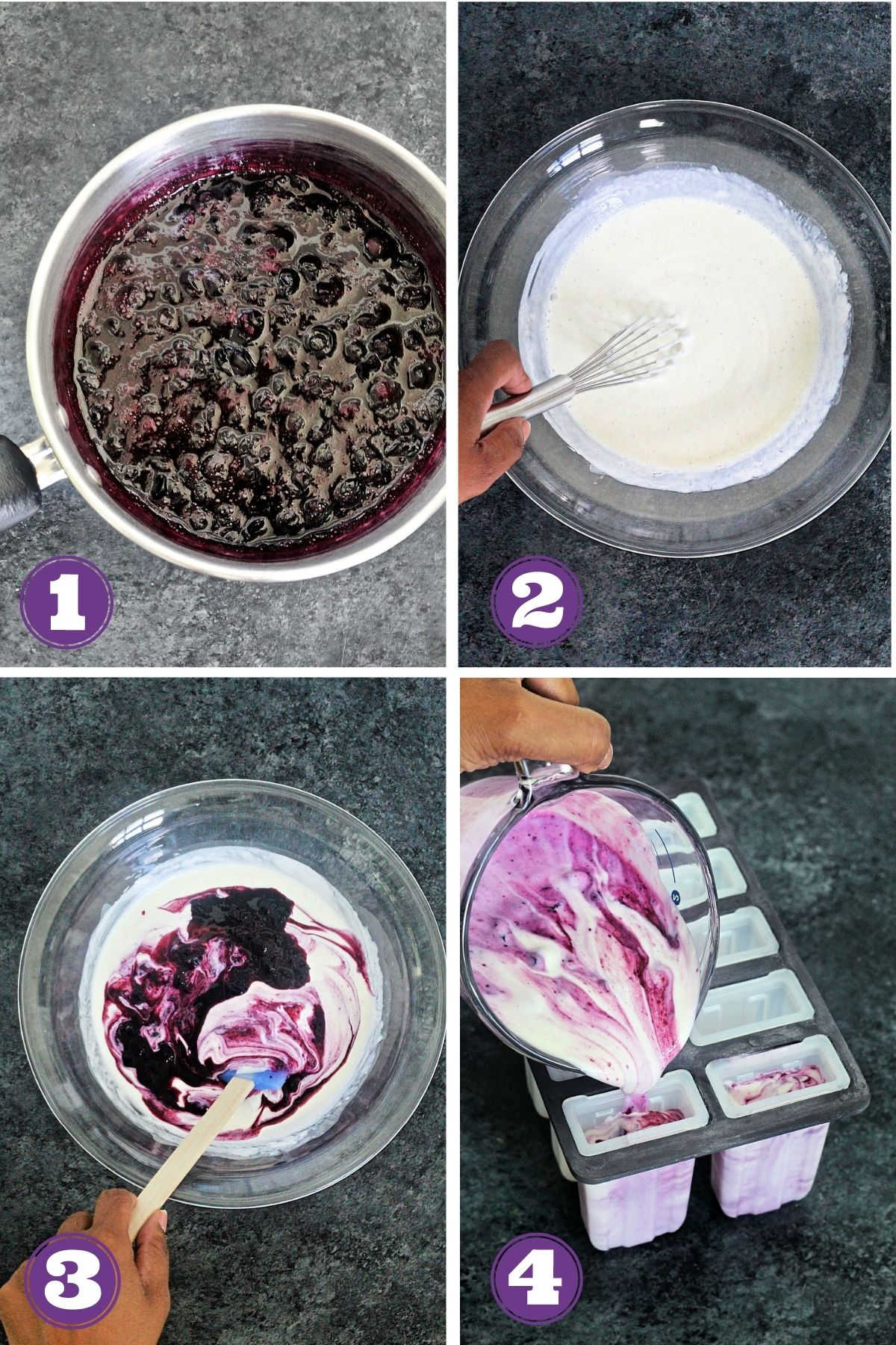 Blueberry popsicle step by step collage