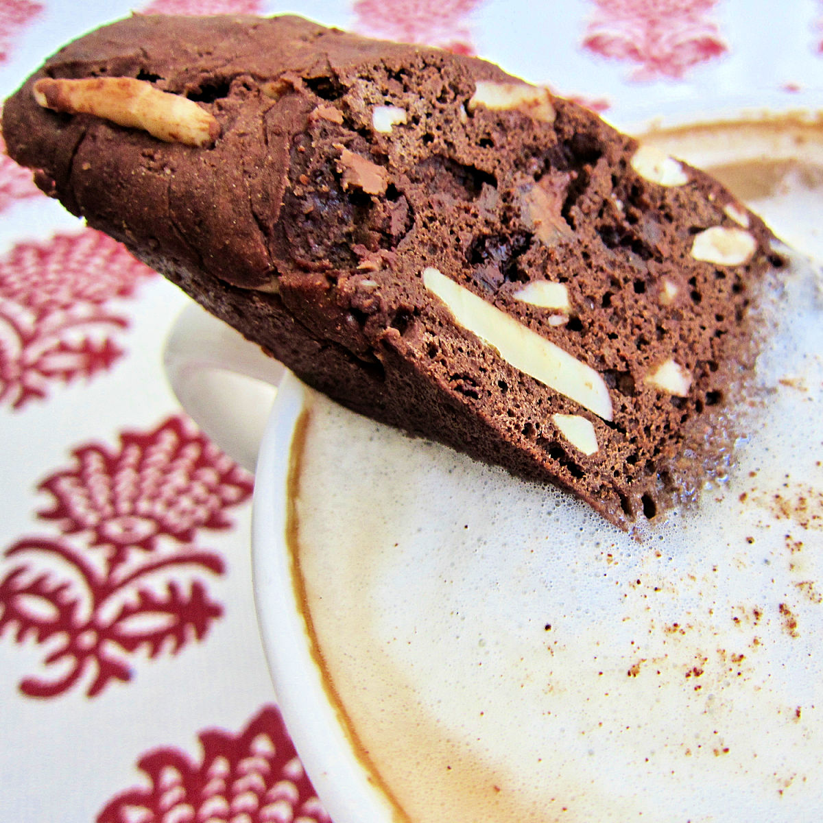 biscotti dipped into a cappuccino.