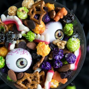 Creepy crawler Halloween party mix in a bowl.
