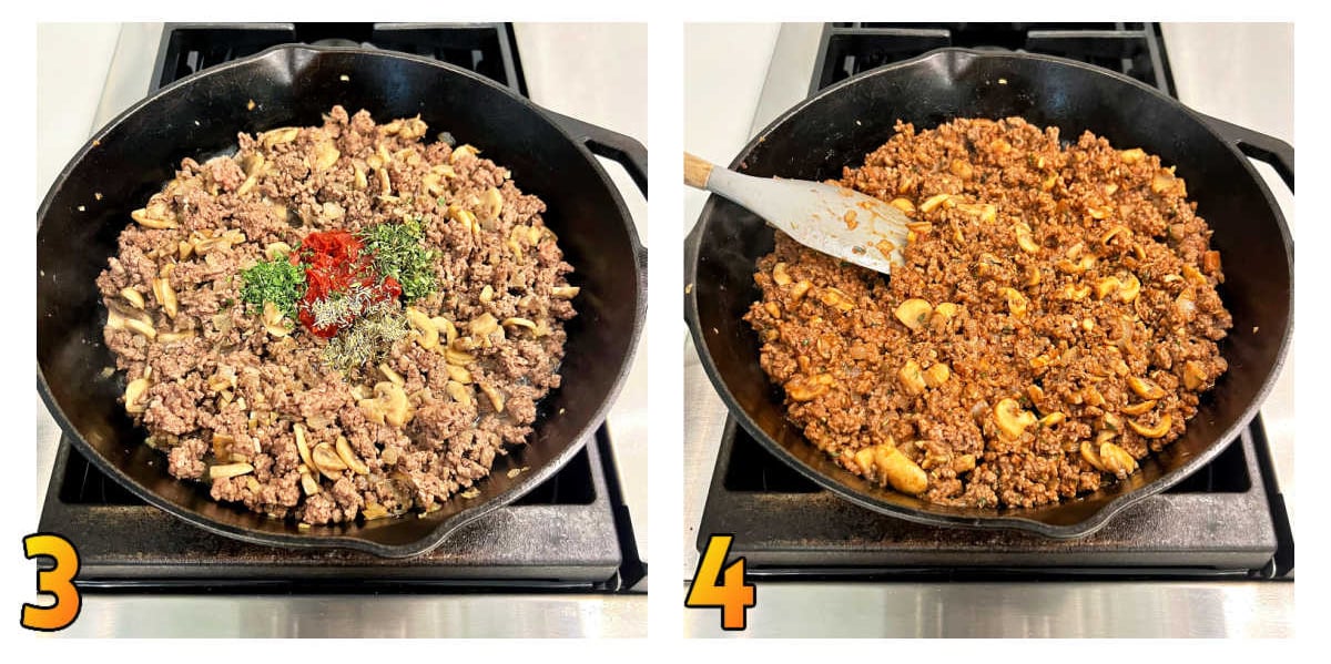 Steps 3 and 4 for making sweet potato shepherd's pie.