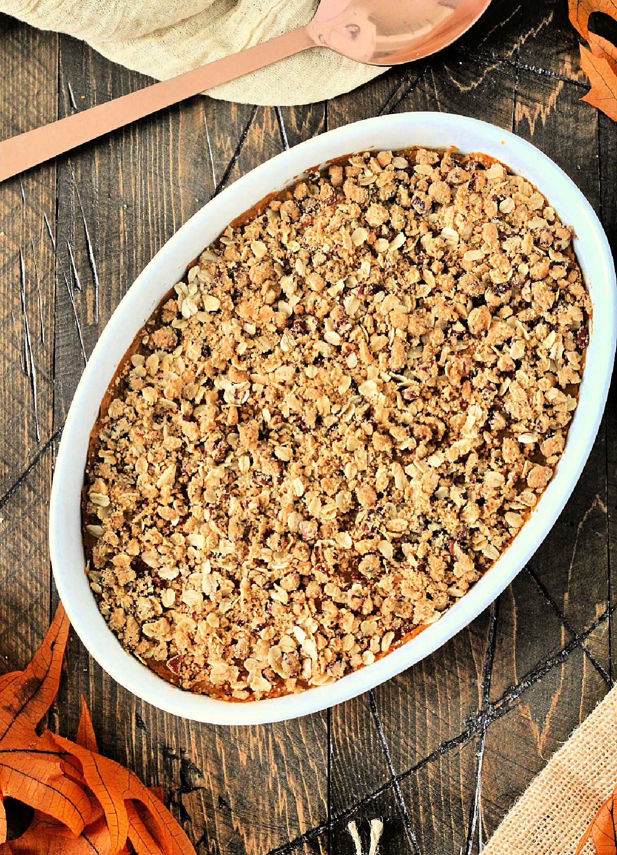 Overhead of healthy Sweet Potato Casserole.