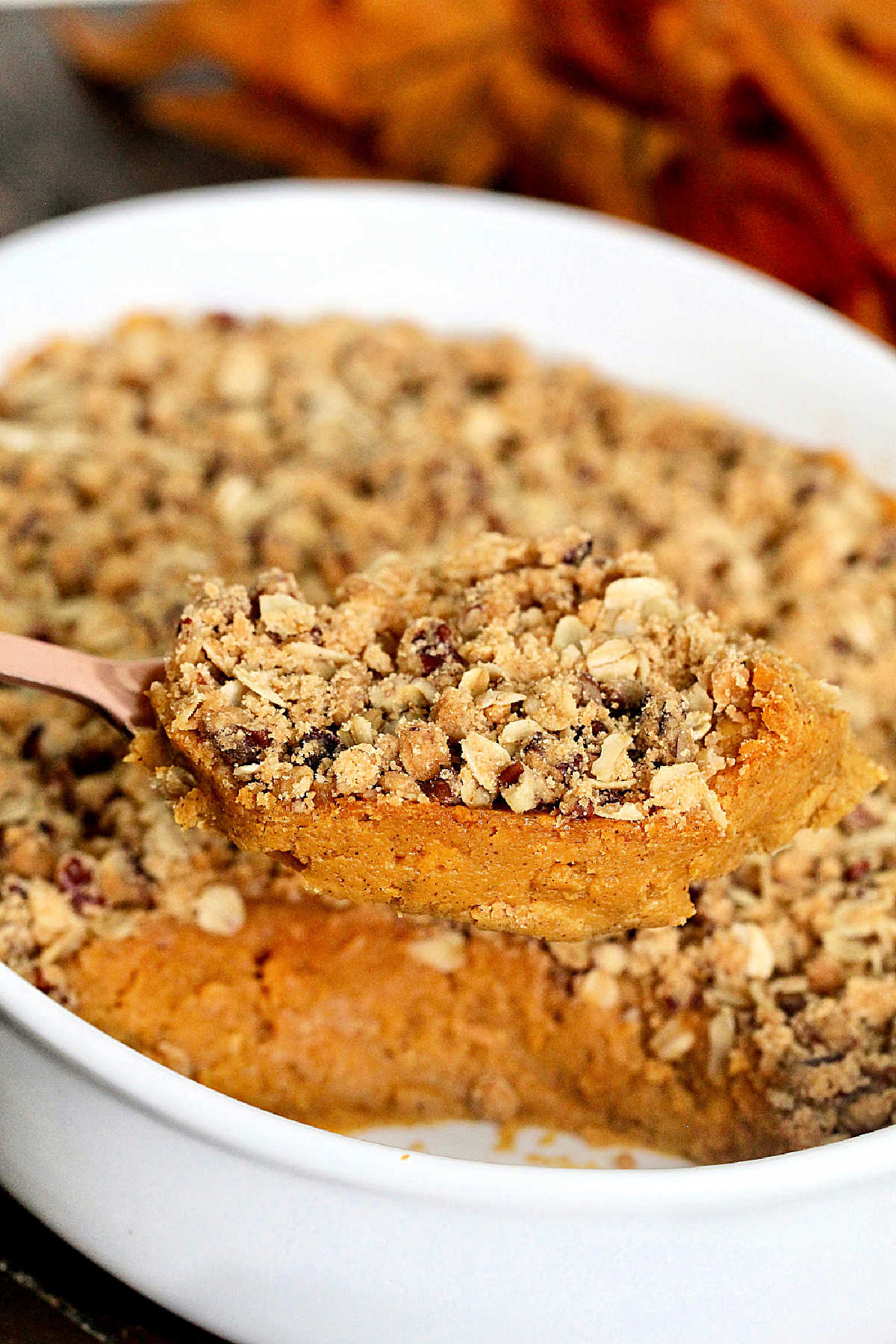 Scoop of Healthy Sweet Potato Casserole.