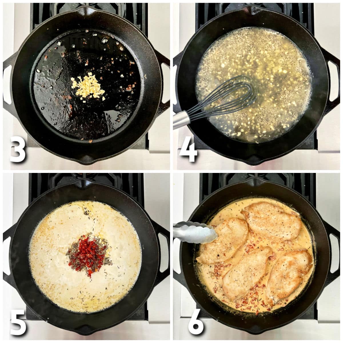 Steps 1-4 how to make marry me chicken.