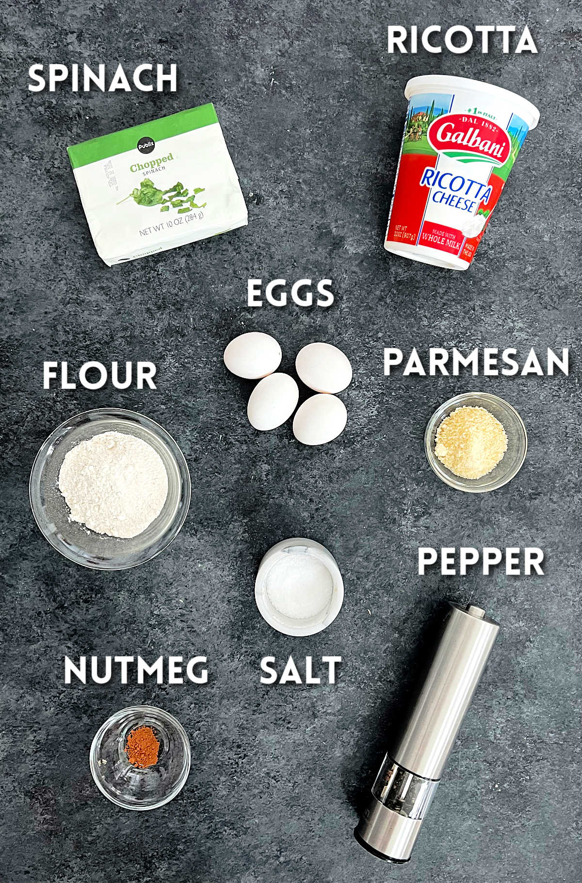 Ingredients for spinach gnudi