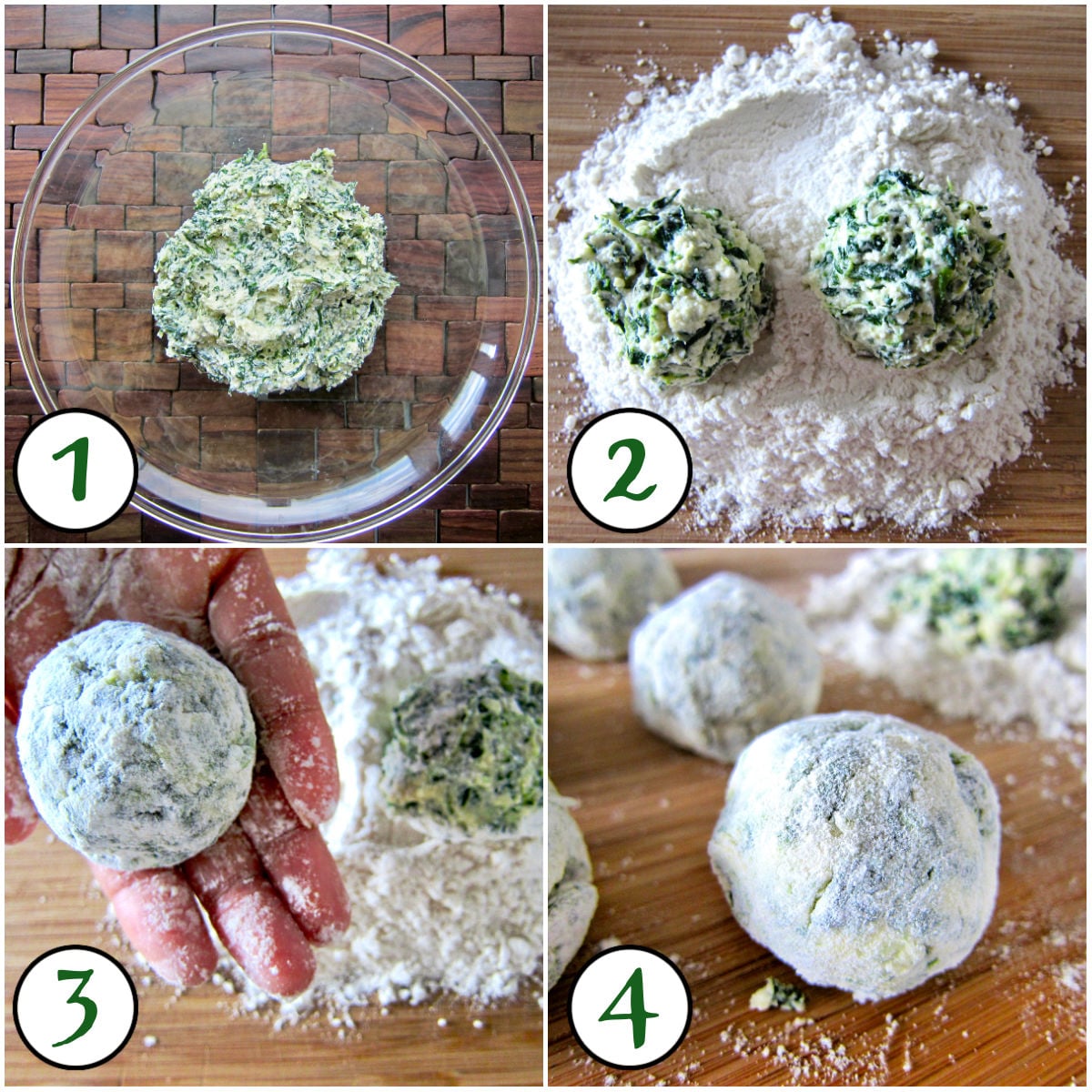 Making spinach gnudi steps 1-4