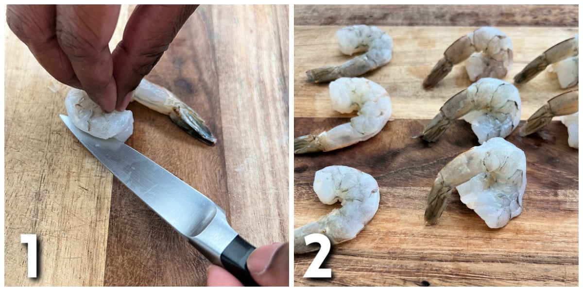 Steps 1-2 for making shrimp oreganata