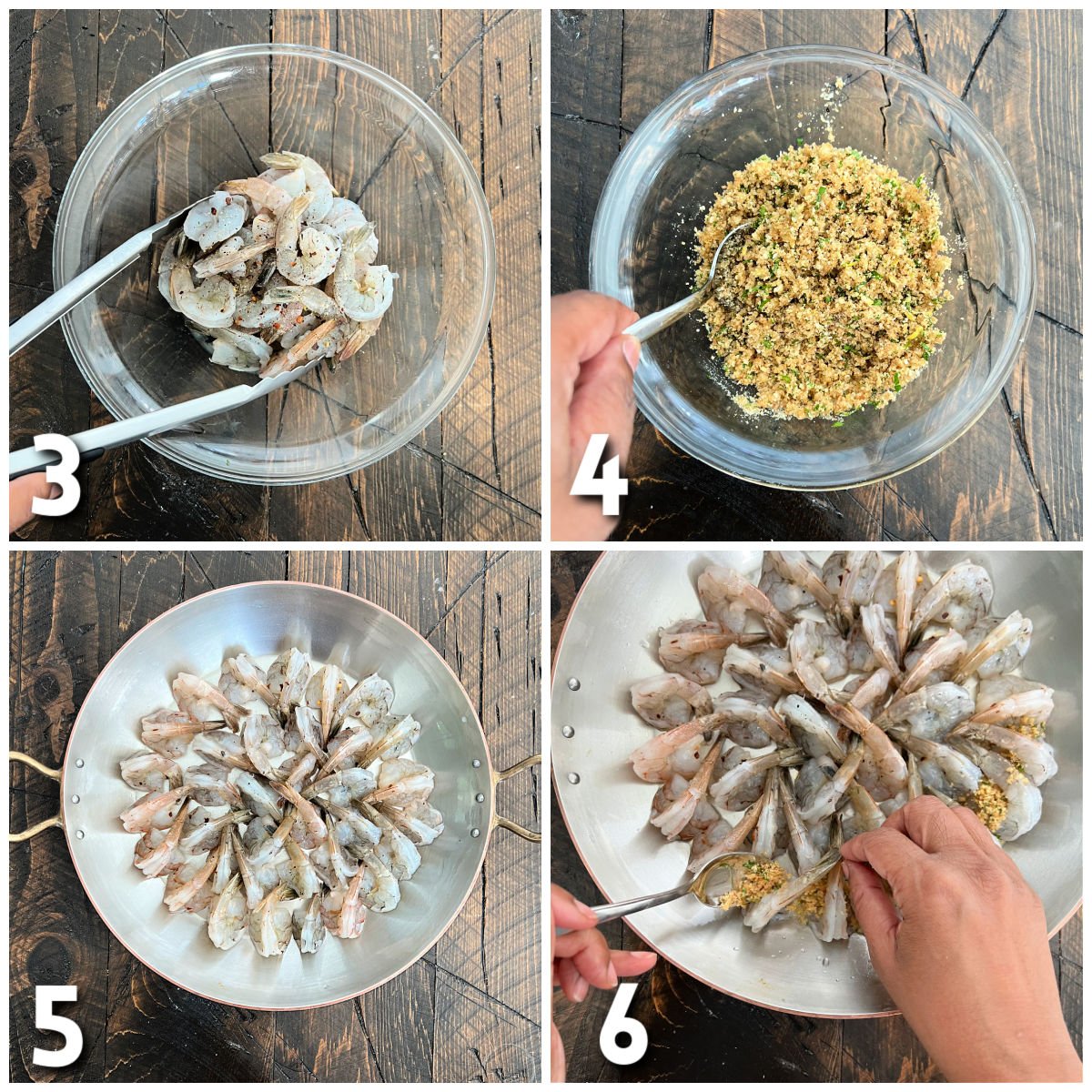 Steps 3-6 for making shrimp oreganata