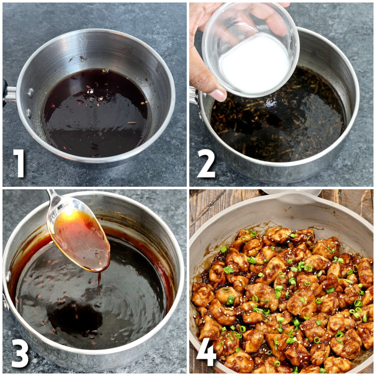 Steps 1-4 how to make the sauce forair fryer general tso's chicken.
