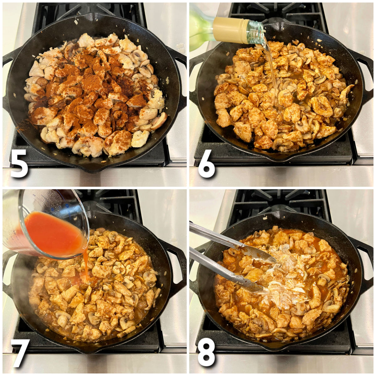 Steps 5-8 how to make creamy paprika chicken.