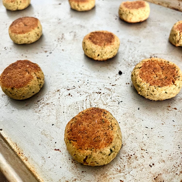 Step 4 for making a falafel pita sandwich.